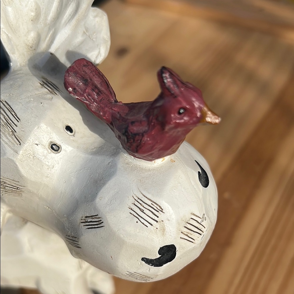 Charming Cream Moose Figurine with Red Bird Accent - Picture 3 of 10